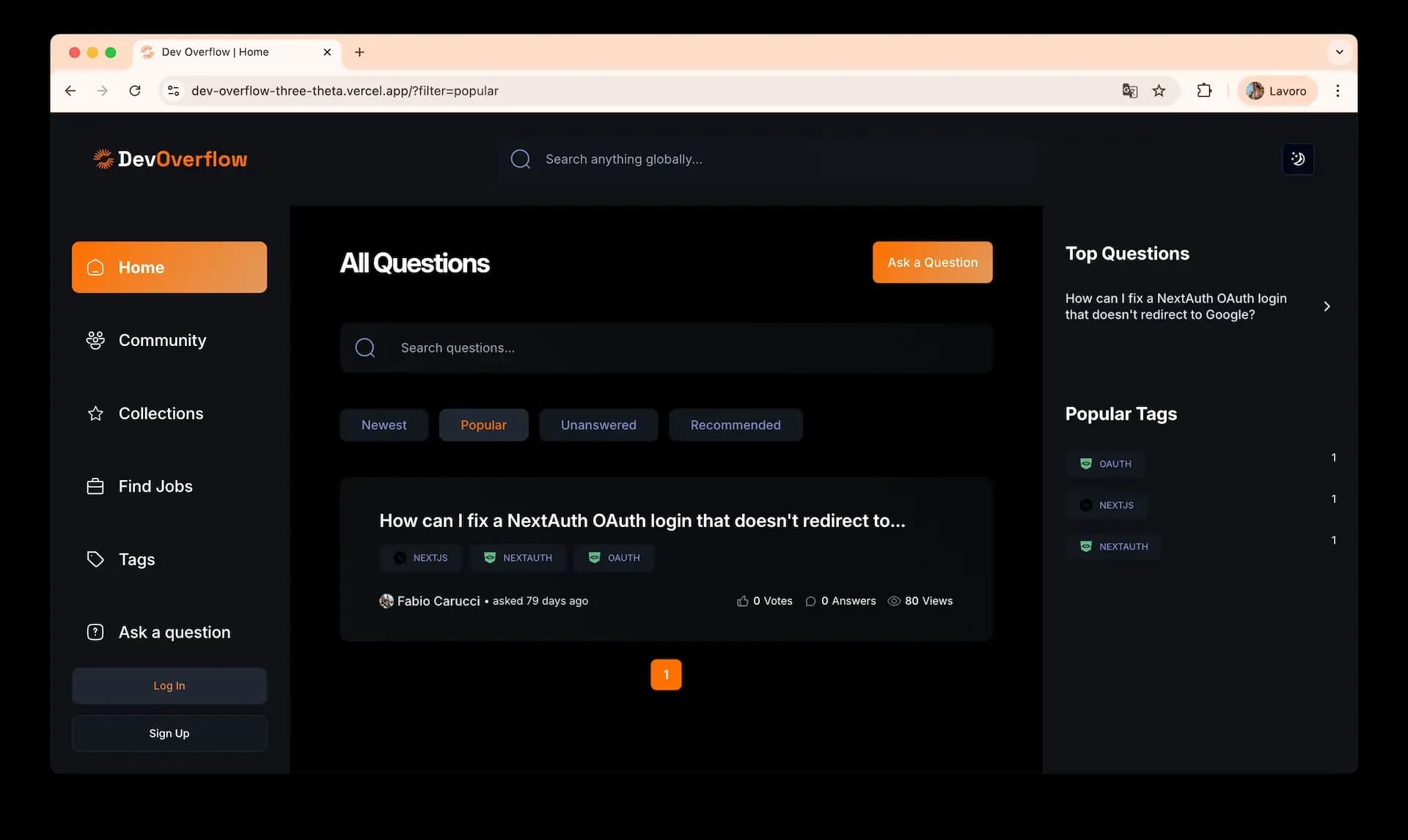 DevOverflow Homepage