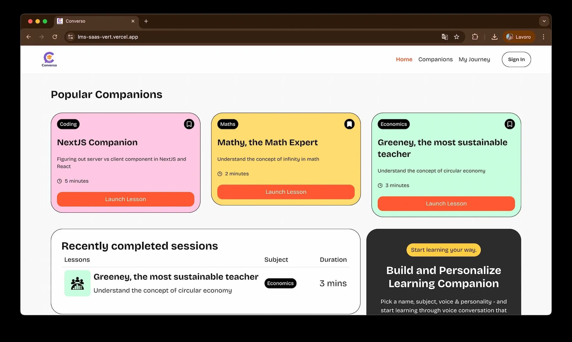 Converso LMS SaaS Homepage